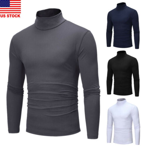 Men Winter Warm Sweater Slim Knitted High Neck Pullover Jumper Low Collar US 